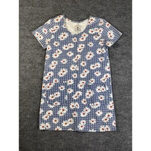 Studio 25 Blue Daisy Floral Shift Dress Size M Short Sleeve Cotton Knee Pockets
